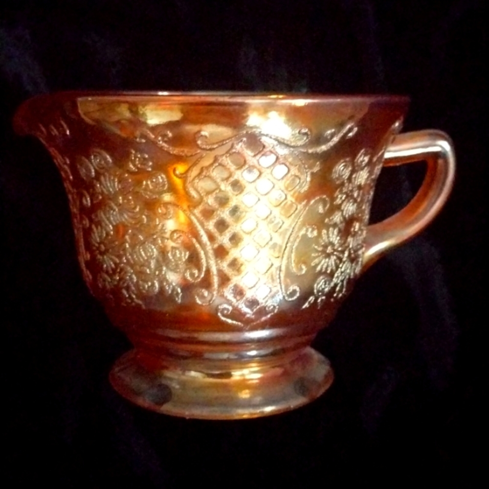 Carnival Glass Creamer  Floral Lattice Pattern Vintage
